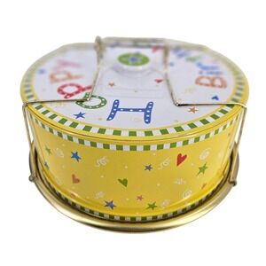 Happy Birthday Cake Tin Round Yellow Metal Storage Container Lid